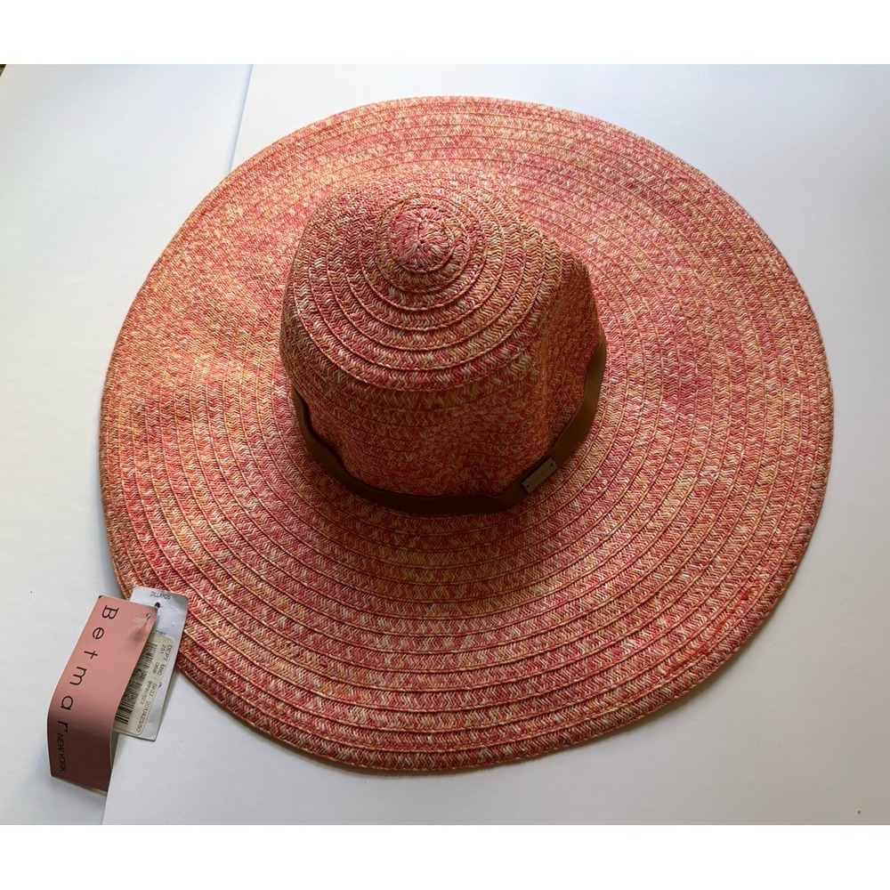 Betmar New York Women's Wide Brim Floppy Sun Hat Pink Orange Beach Hat